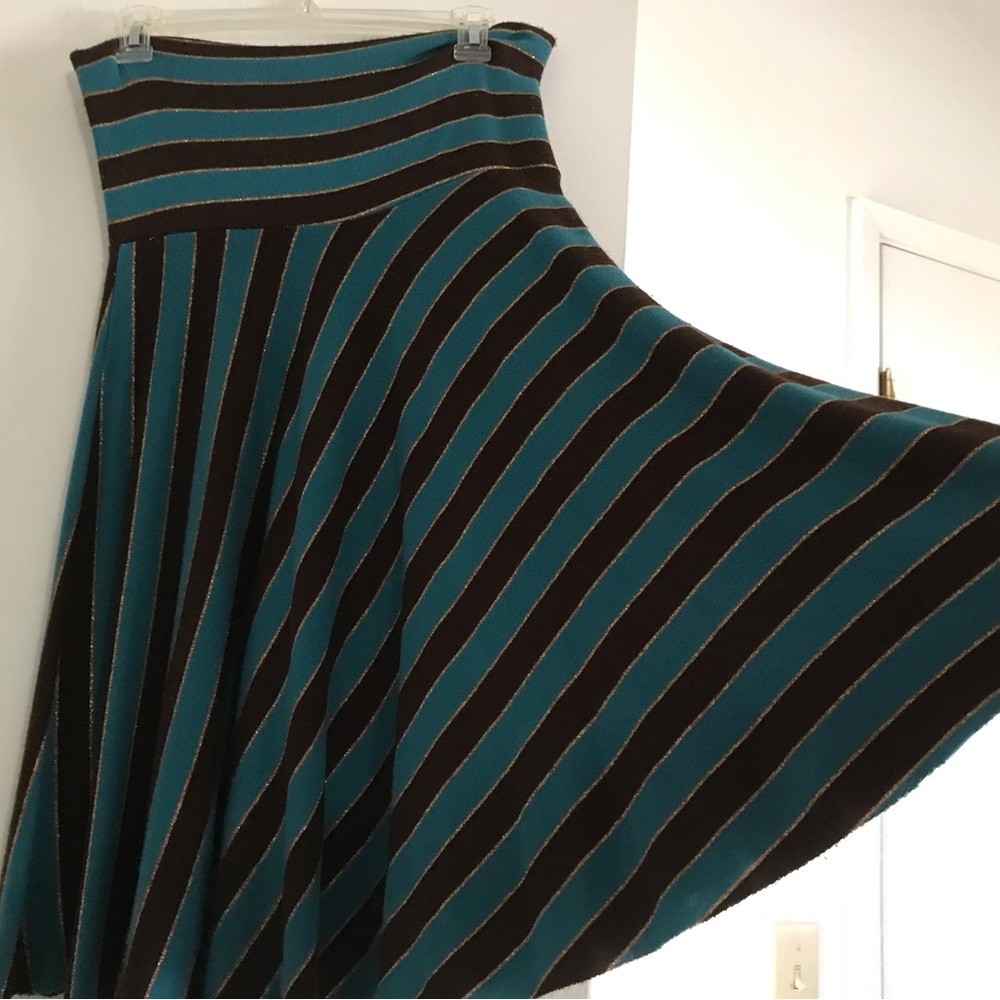 Forever 21 SZ L Teal Gold and Brown stripe skirt - gorgeous condition